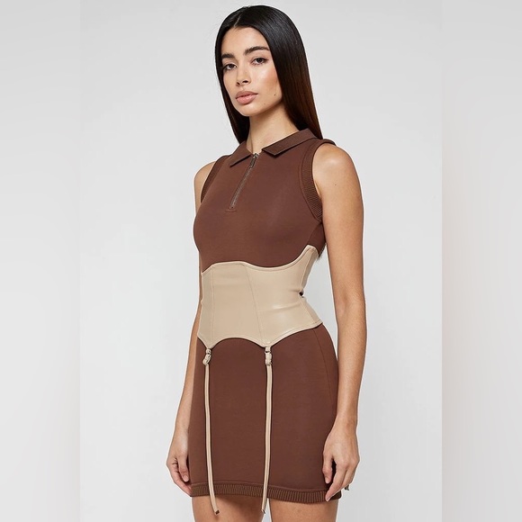 Manière de Voir Brown Polo Dress w/ Beige Suspender Corset - Picture 3 of 8